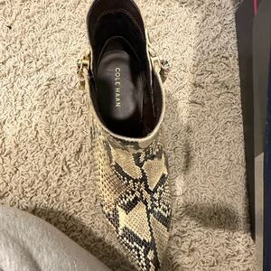 Cole Haan Beige and Black Snake-Print Pointed Mule